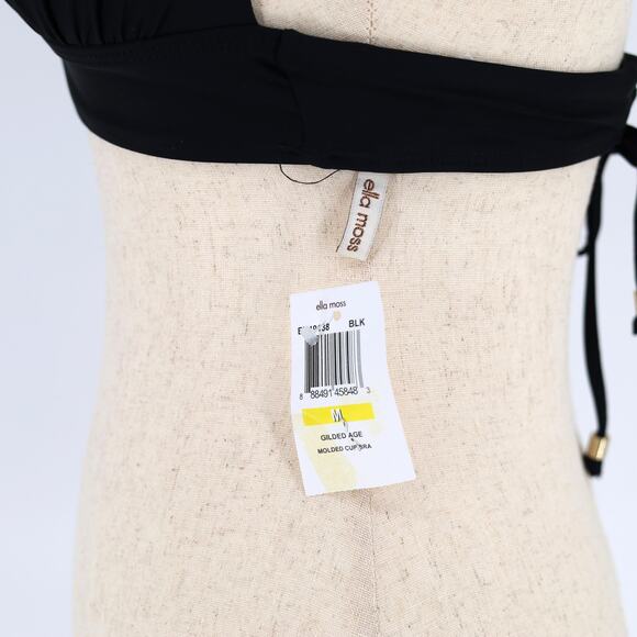 Ella Moss Women Black Metallic Gilded Age Swimsuit Halter Bikini Top Size M - Picture 3 of 4